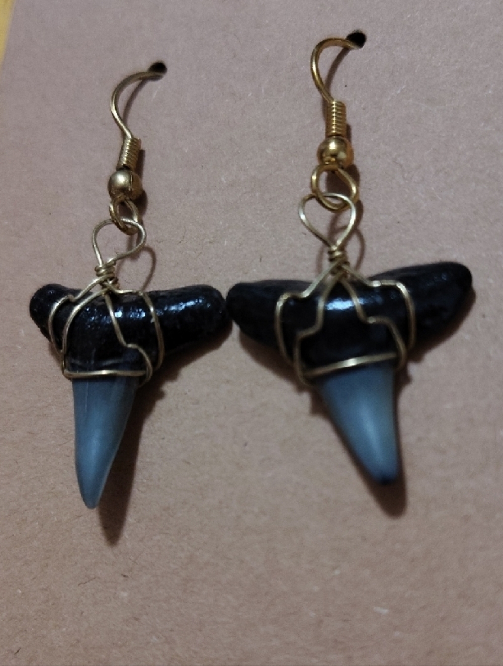 Sand Tiger Shark Tooth Fossil Earrings Wire Wrapped Y2K Boho Coastal - Picture 2 of 6